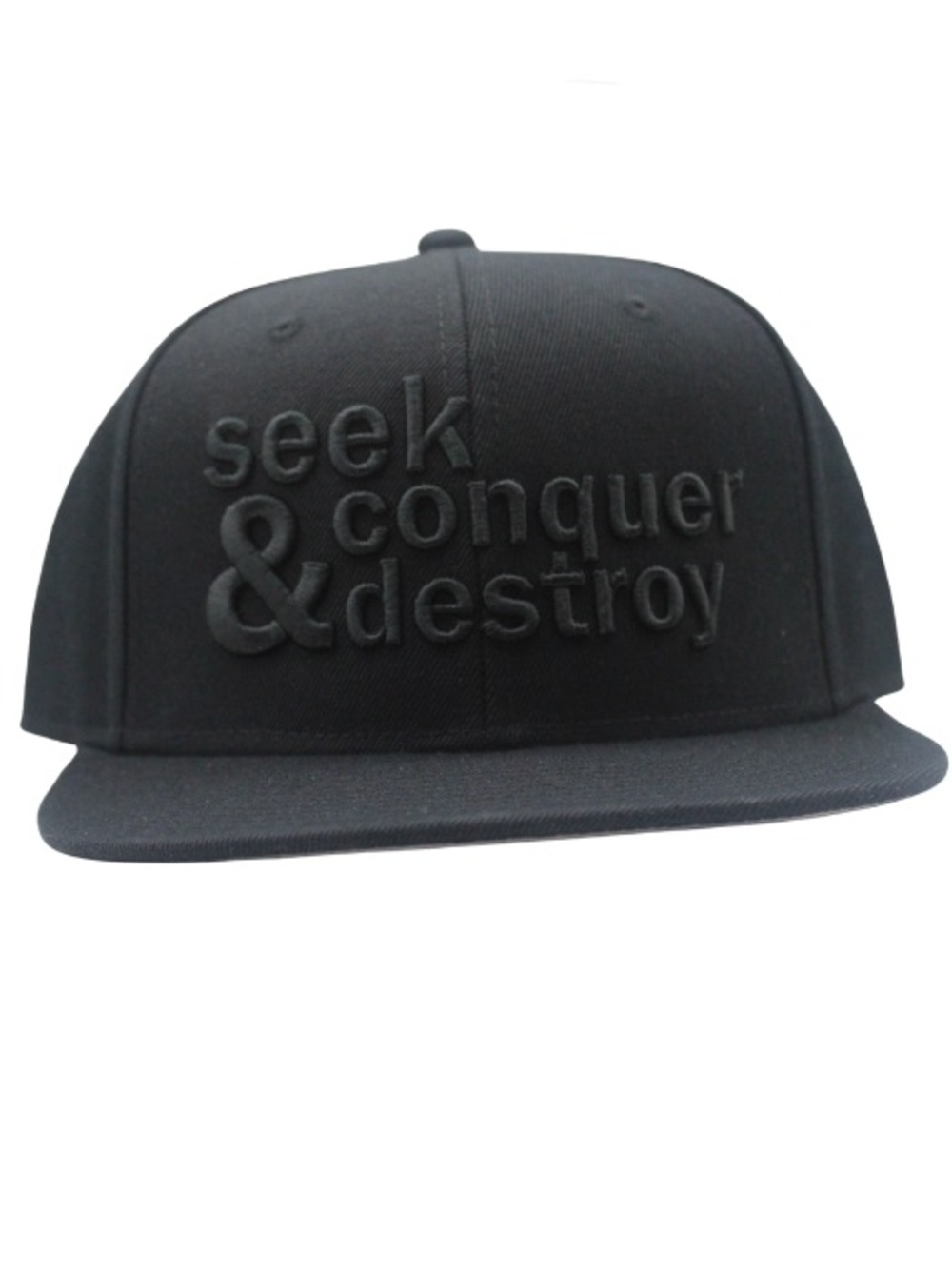 Black 'Seek & Conquer & Destroy' Embroidered Snapback Hat